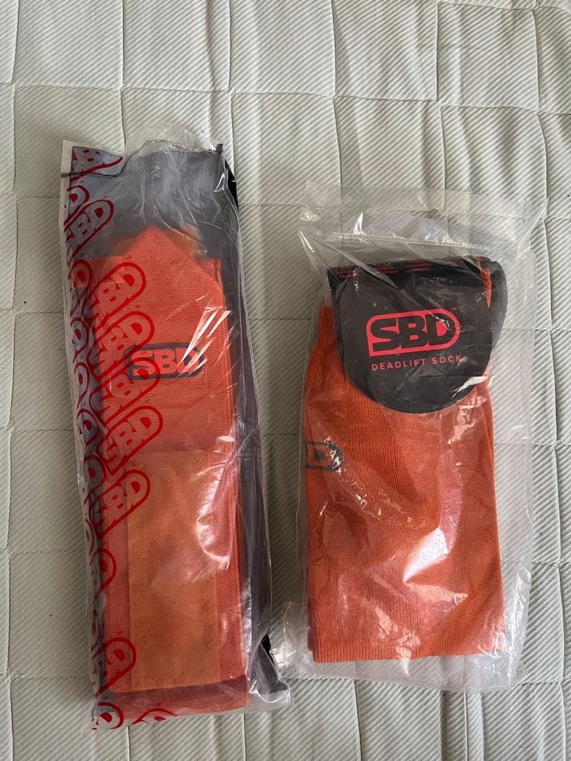 SBD デッドリフトソックス オレンジ L リストストラップ　スティッフ　M