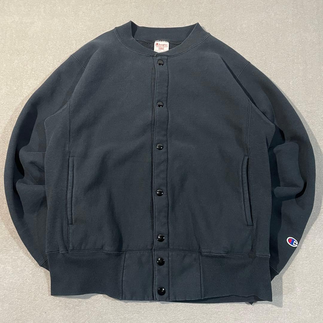 【USA製】Championリバースウィーブスナップカーディガン黒L単色タグ復刻