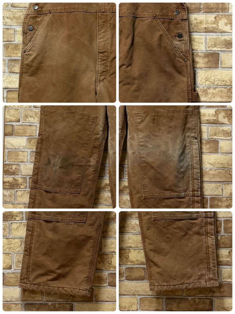 カーハートUSA製　ダック地オーバーオール　ダブルニー　ダークブラウン42/30