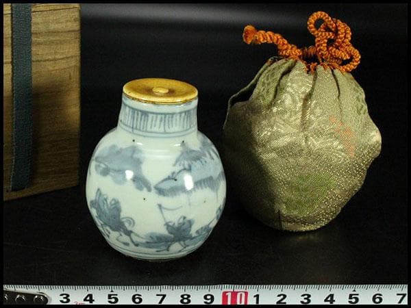 中国美術 古染付 祥瑞 茶入 明時代 唐物 鹿角蓋 茶道具伝来(K-XA856)