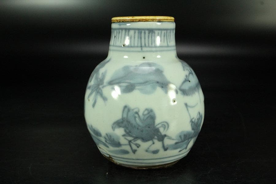 中国美術 古染付 祥瑞 茶入 明時代 唐物 鹿角蓋 茶道具伝来(K-XA856)