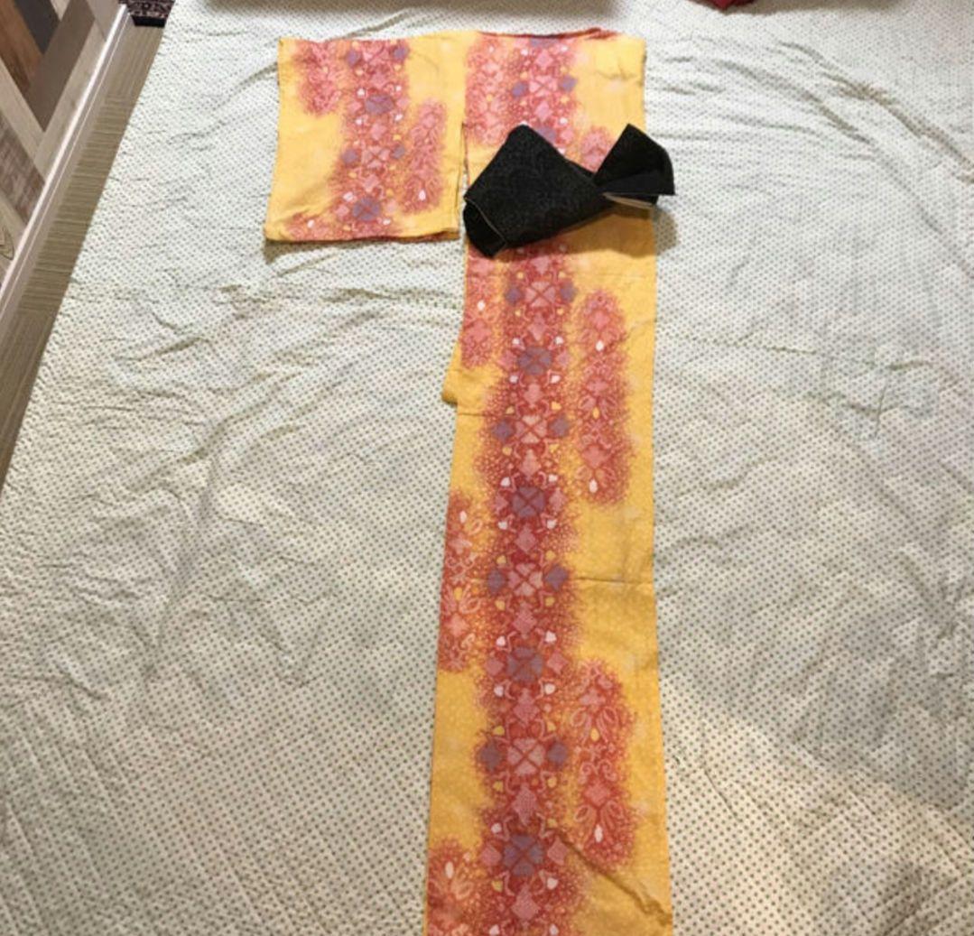 絞りの浴衣 黄色 L〜LLサイズの方OK