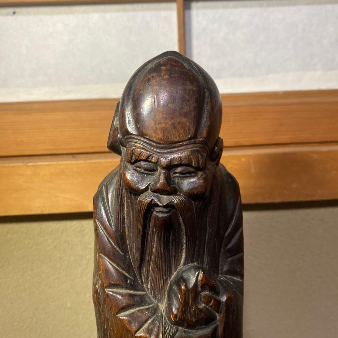 中国古玩　木彫桃仙人