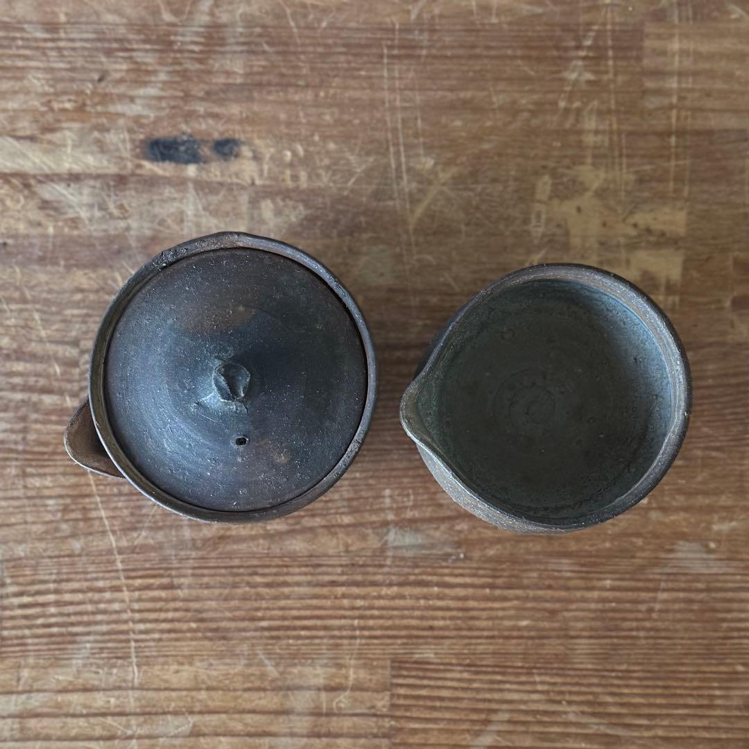 SNT454 真作 備前焼 人間国宝 藤原啓 宝瓶 湯冷し 二点 宝瓶直しあり