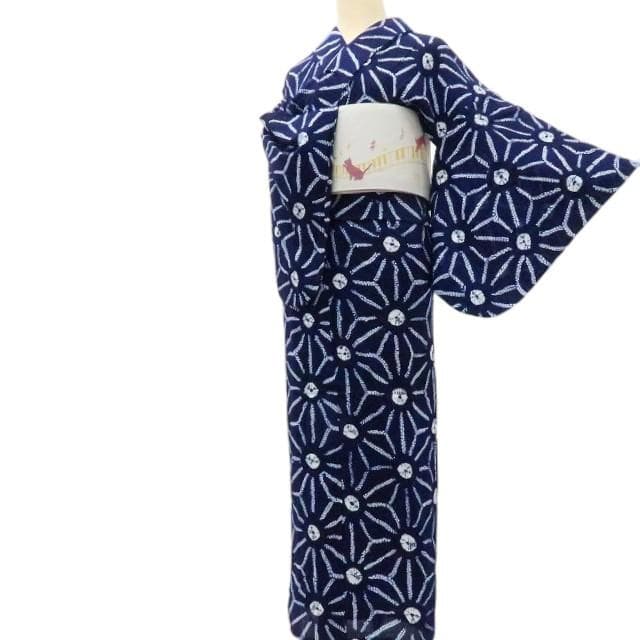 Y3271◆美品 洗える夏着物 有松鳴海絞り 綿 手縫い仕立て 麻の葉 高級浴衣