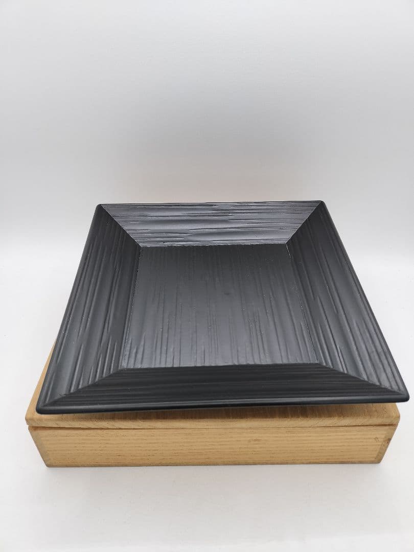 c845 四方盆 黒一閑 宗完書付 木村表恵作 木箱 茶道具 古物