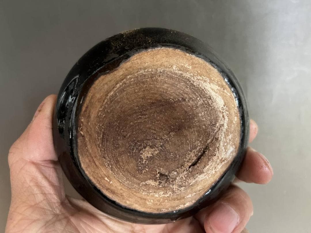 茶入れ■古い大海茶入 黒釉 江戸期 糸切り高台 茶壷 お茶道具 古美術 骨董品■