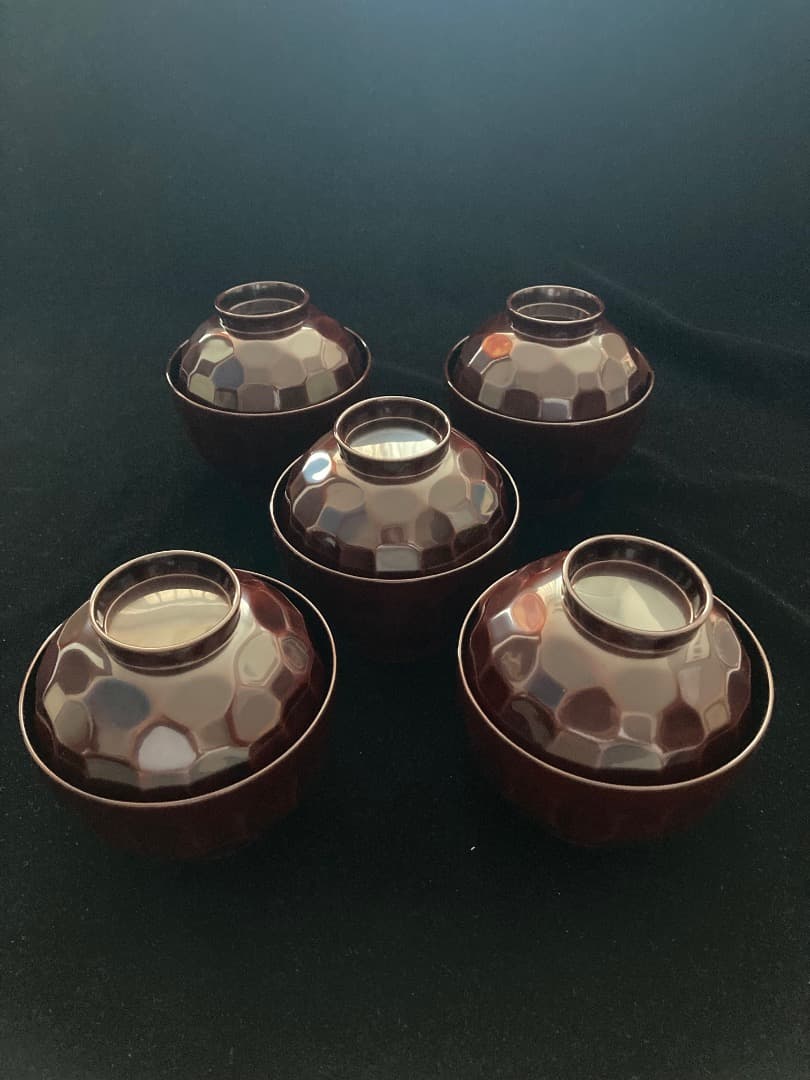 輪島塗「花蒔絵」吸物椀5客 / 曽又真山作 栞、元箱付