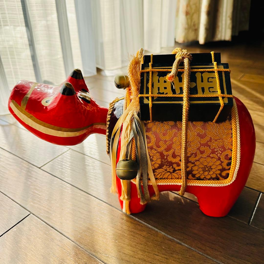 【大型/赤べこ/縁起物】 郷土玩具 アンティーク 骨董品 希少 千両べこ