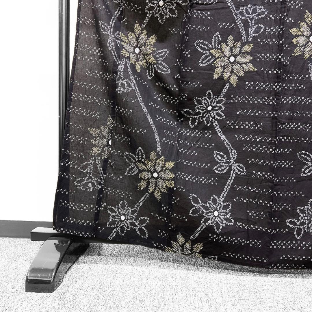 新品未着用　浴衣　有松鳴海絞り　連花模様　ブラック　着物　052w p