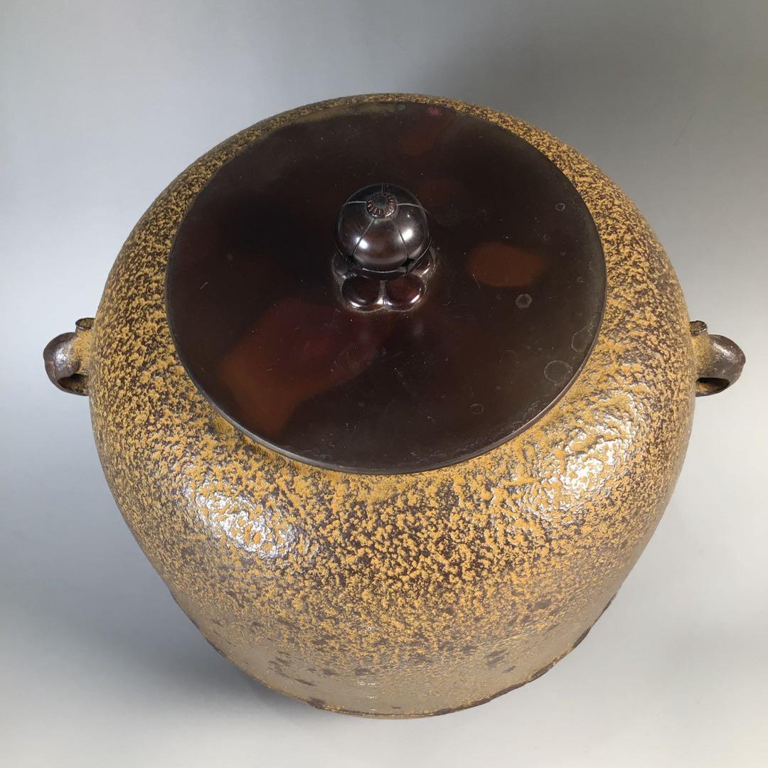 Ｍ１７６　茶釜　『釜師　加藤恵造作』『茄子耳』『素文』『棗釜』　共箱　茶道具