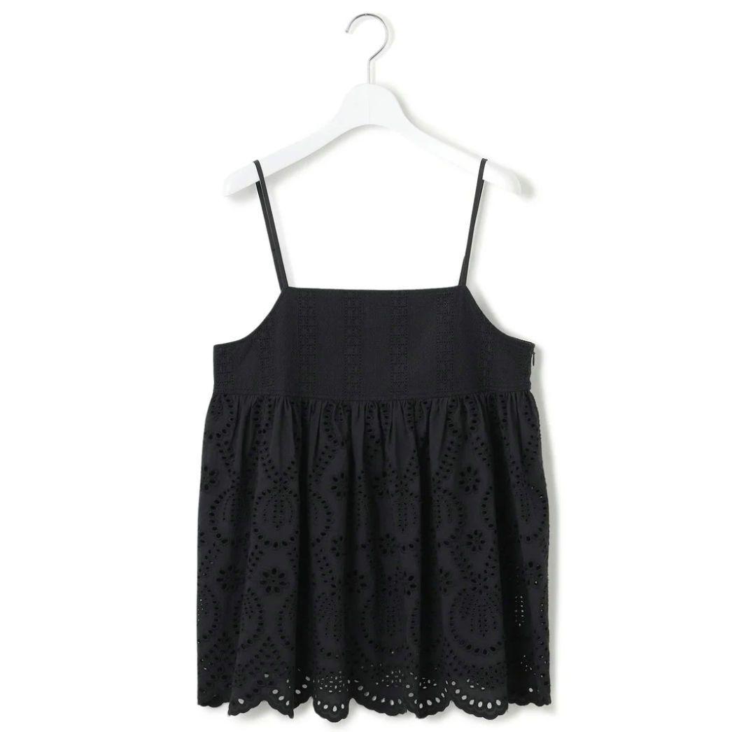 新品 23区【洗える】コットンエンブロイダリー キャミソール 44 ブラック系