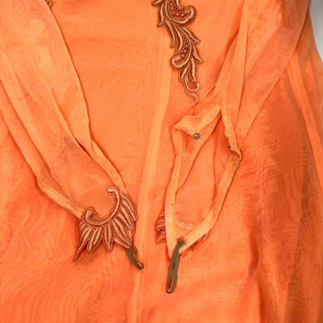 社交ダンス　スタンダードドレス　モダンドレス　オレンジ　スパンコール　刺繍