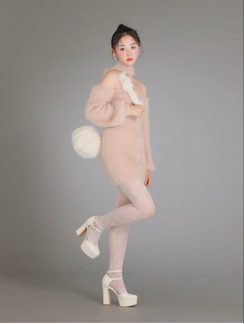 M me eme バックリボンシャギーニットワンピース