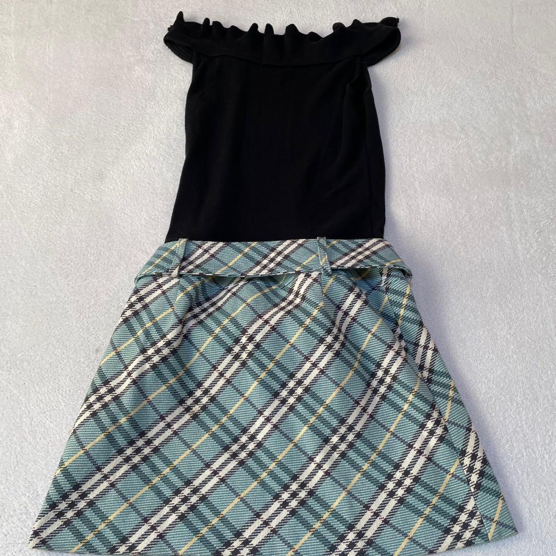 バーバリーブルーレーベル　ノースリーブ　ワンピース　ノバチェック　ニット　38