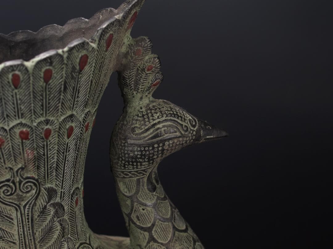 社長贓品　唐物　中国西周　青銅製孔雀花瓶　※激安骨董品 AK465A7-3