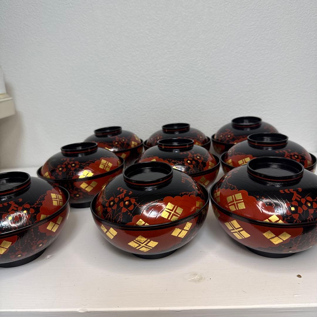 茶道具『懐石道具 正法寺煮物椀　本堅地 特製請合』 漆塗り茶道具 10個セット