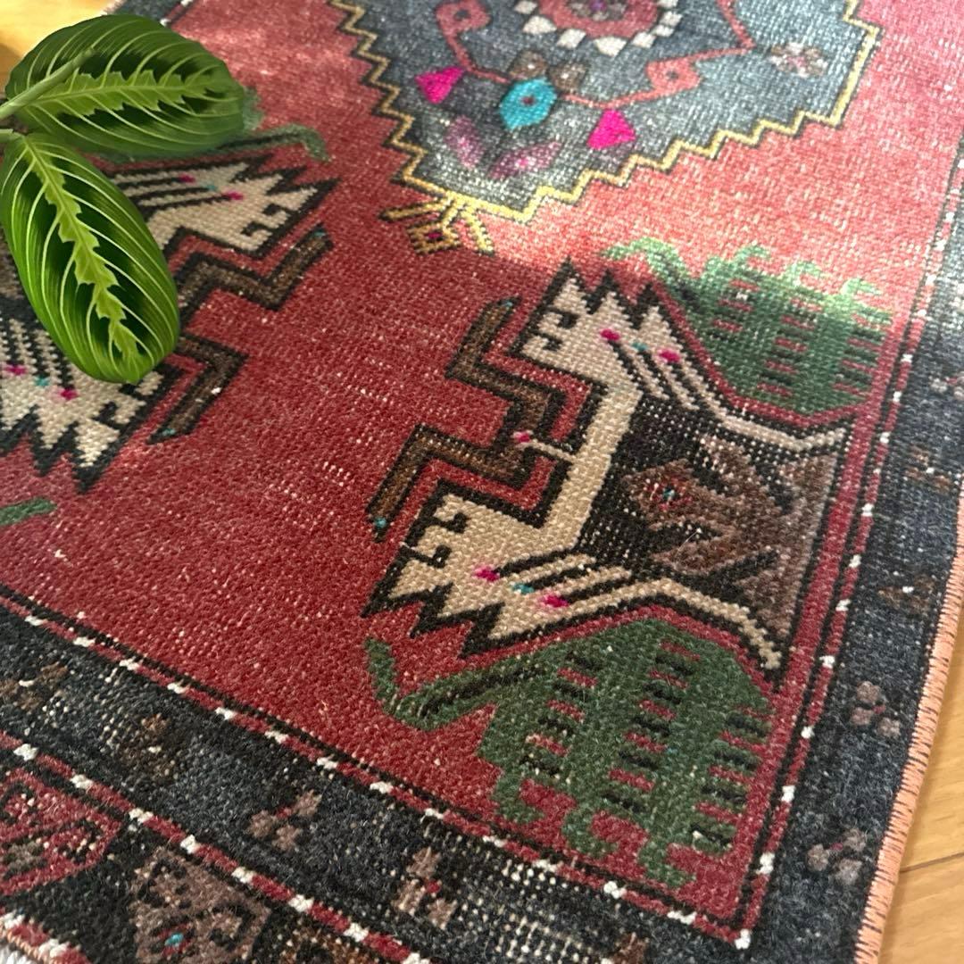 48×102 深みある赤茶色×グレイ　メダリオン　トルコヴィンテージラグ