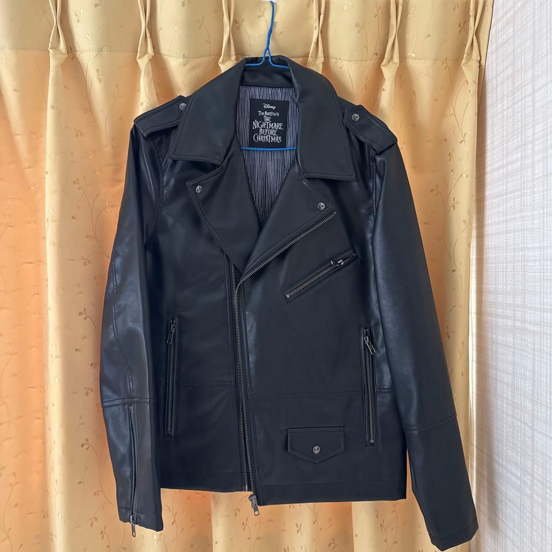 ナイトメアビフォアクリスマス　ブラックレザー風　レディースライダースジャケット