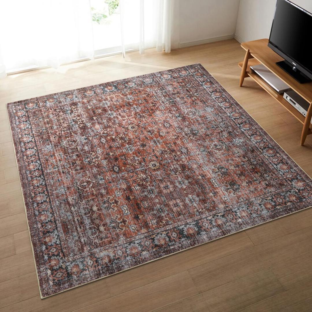 ペルシャ風洗えるラグ 200x250cm 3畳 花柄レッド 【１個限定】