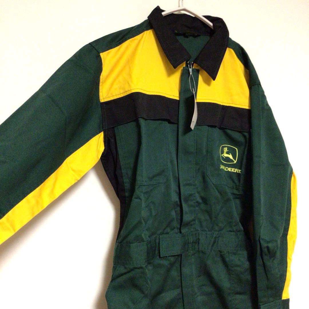 新品 JOHN DEERE つなぎ オールインワン 刺繍 作業着 緑黄 L