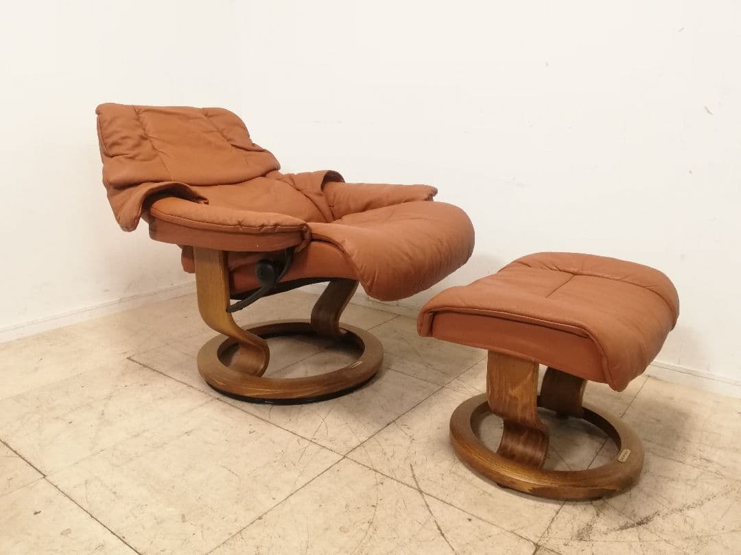 美品 EKORNES ストレスレスチェア レノ（M）キャメルレザー オットマン別