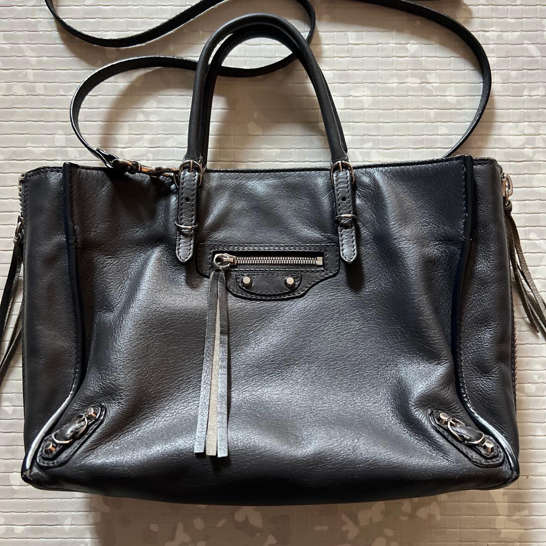 バレンシアガ　ペーパーミニ　2way ショルダーバッグ　レザー　グレー