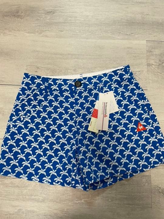 ルコック Lサイズ　サッカー素材　春夏　青　柄　レディースゴルフショートパンツ