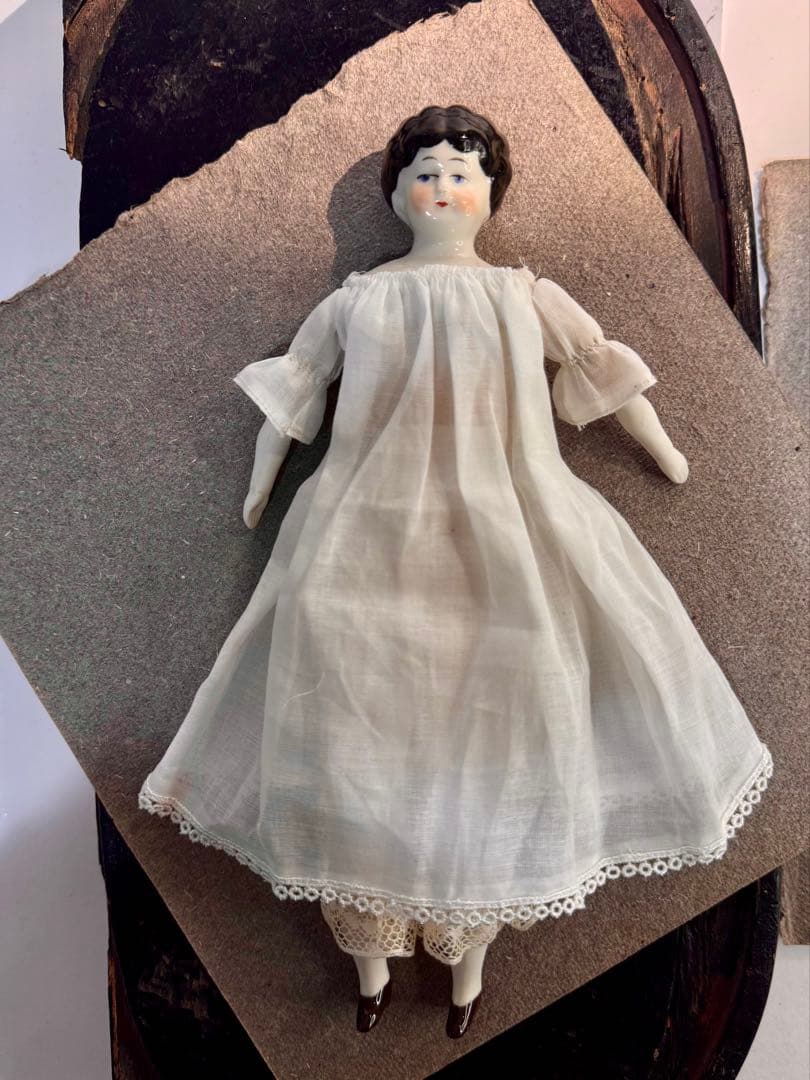 19世紀　チャイナヘッドドール　アンティーク　ドイツ製 陶器人形 白ドレス