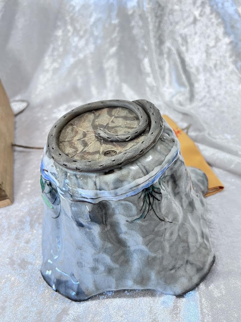 万古焼蓮葉型丼　共箱