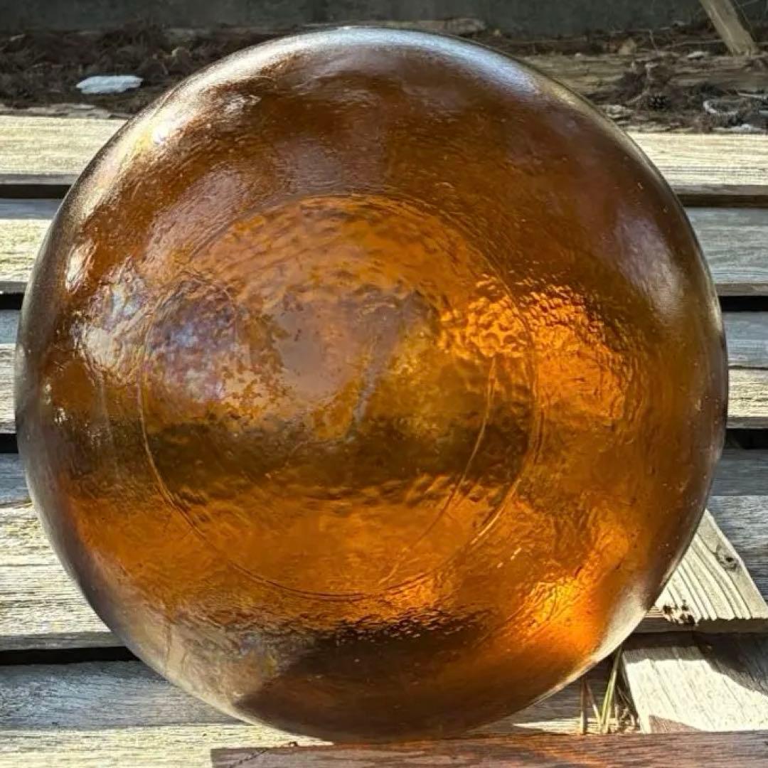 琥珀色　ガラス浮き玉　特大サイズ直径約40cm ヘソ無し　レアカラー