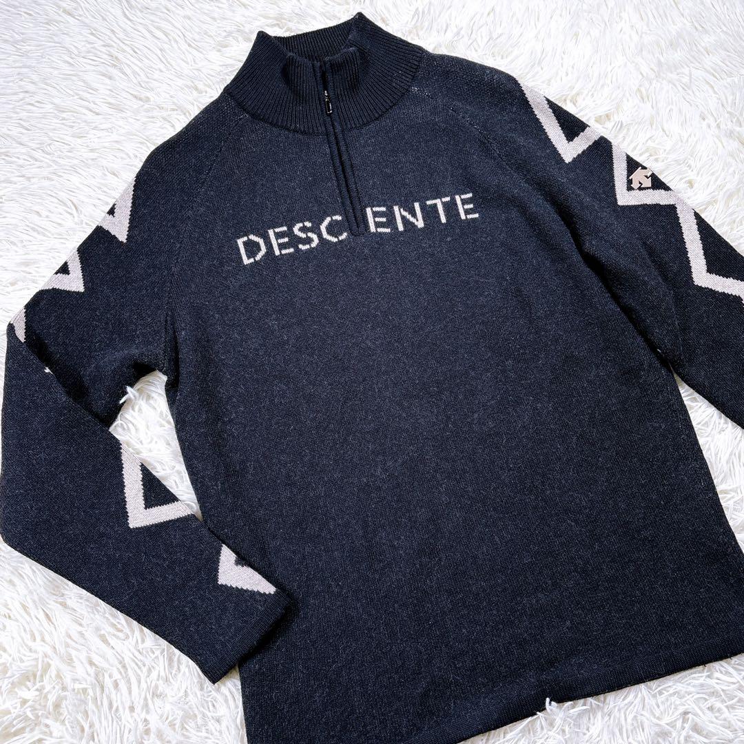 L⭐️デサント　ゴルフ　ウールナイロンジャカードフロントジップセーター　メンズ