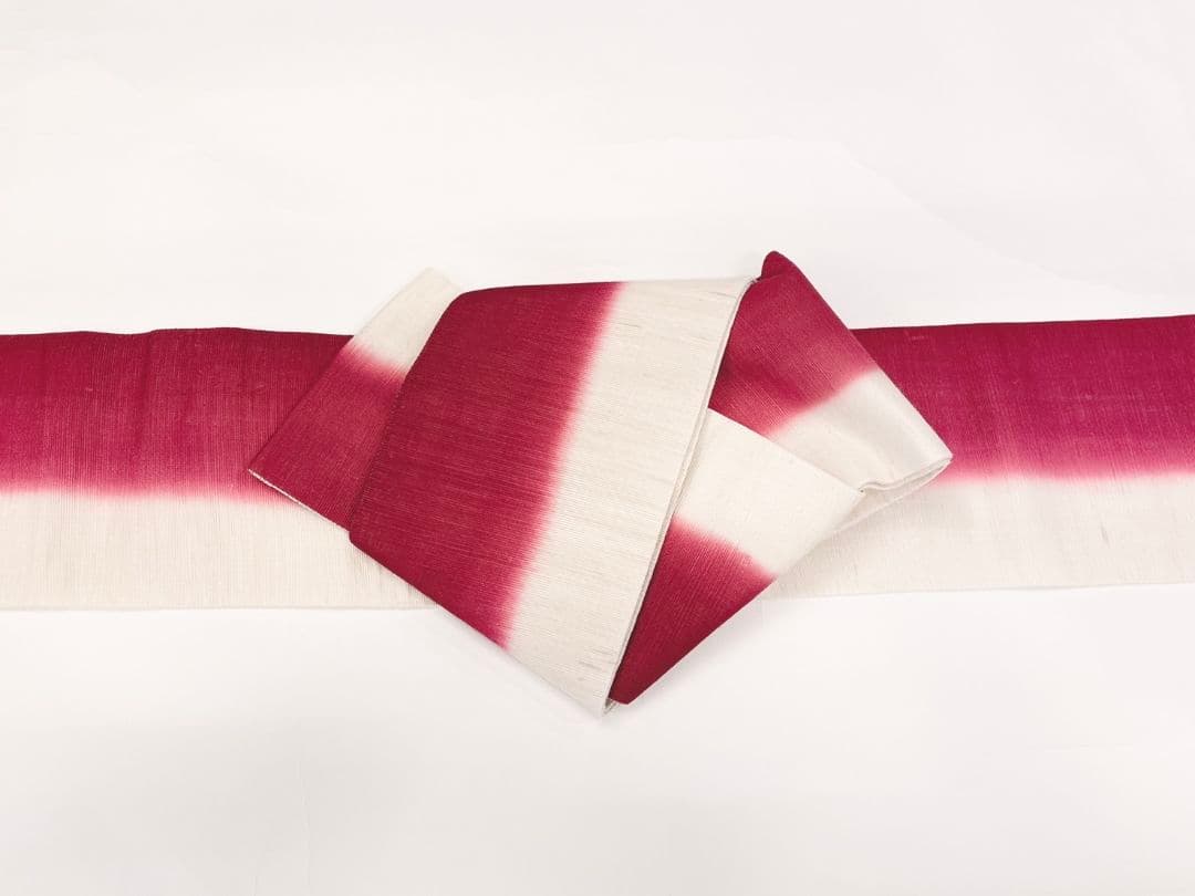 【衿秀・半幅帯】本麻ぼかし リバーシブル 半巾帯 葡萄色×生成り色 生平麻