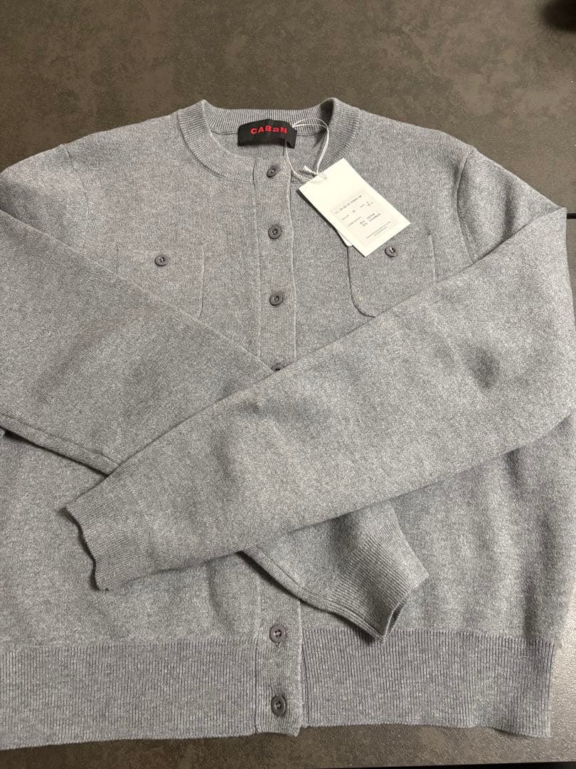 CABaN コットンカシミヤ クルー ネックカーディガン ライトグレーS