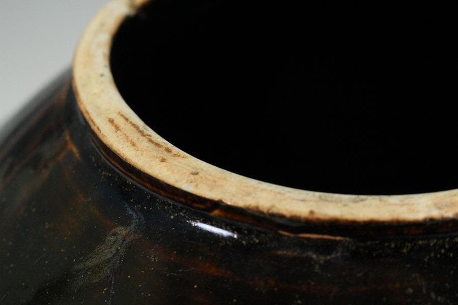 古美術 李朝 黒高麗 面取 蓋壷(K-A652)