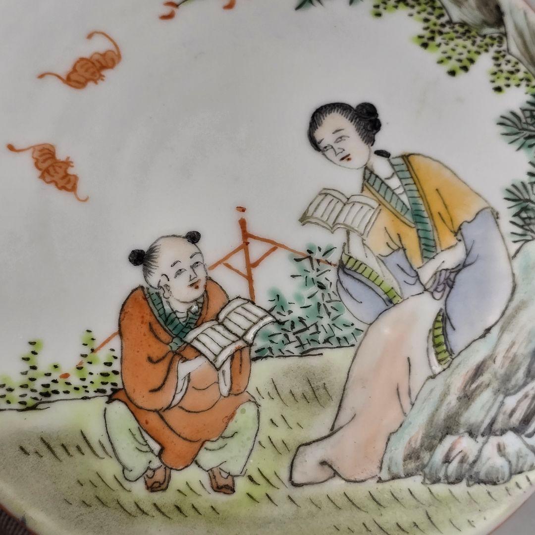 貴重 中国古美術 古磁 粉彩 手絵 描金 慈母教子図 手捧合 大香合 在銘