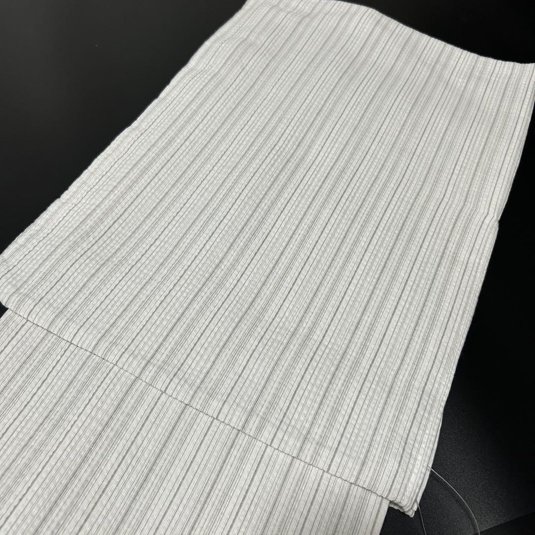 古典しじら織　浴衣　綿　粋な夏着物　縞柄　半幅帯　藍緑　帯締め　3点　0716⑪