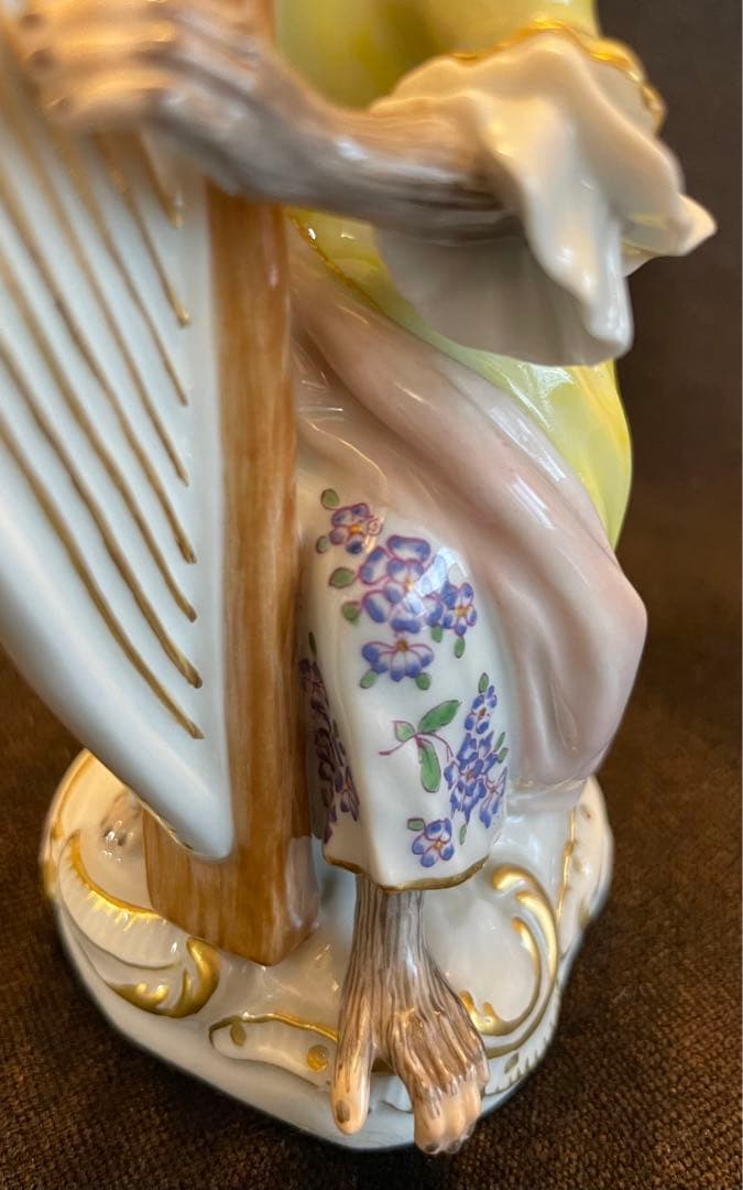 【美品】マイセン 猿の楽団 ハープ イエロー/ピンクドレスフィギュリン 1級品