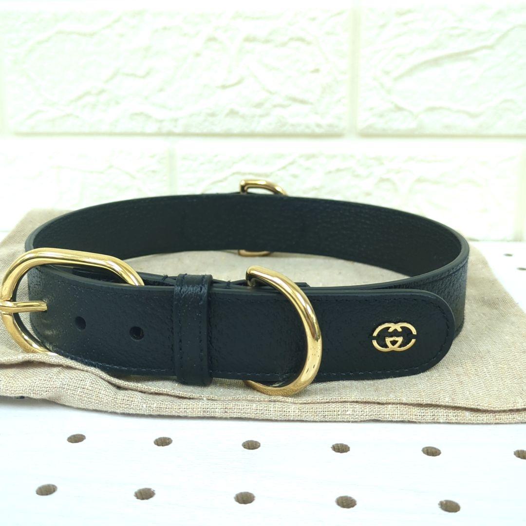 グッチ GUCCI インターロッキングG ラージ 犬用　首輪　レザー　ブラック