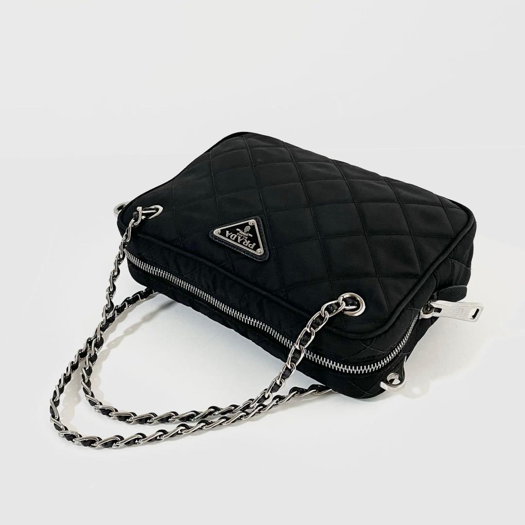【良品】PRADA プラダ 2way チェーン ハンドバッグ キルティング 黒