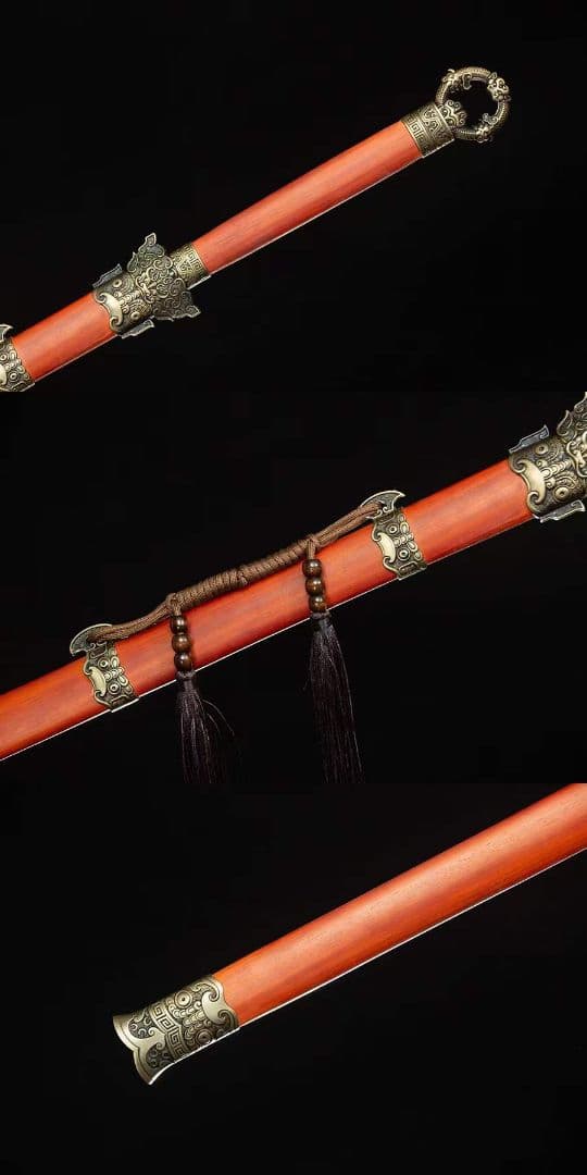 坤獣透かし彫り唐剣 古兵器  武具　刀装具　日本刀　模造刀 居合刀 長尺