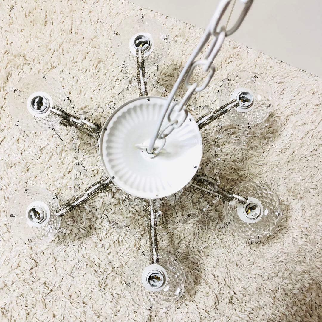 秋月貿易　シャンデリア ジュエル　天井照明 6灯式　簡単取り付け　軽量　ホワイト