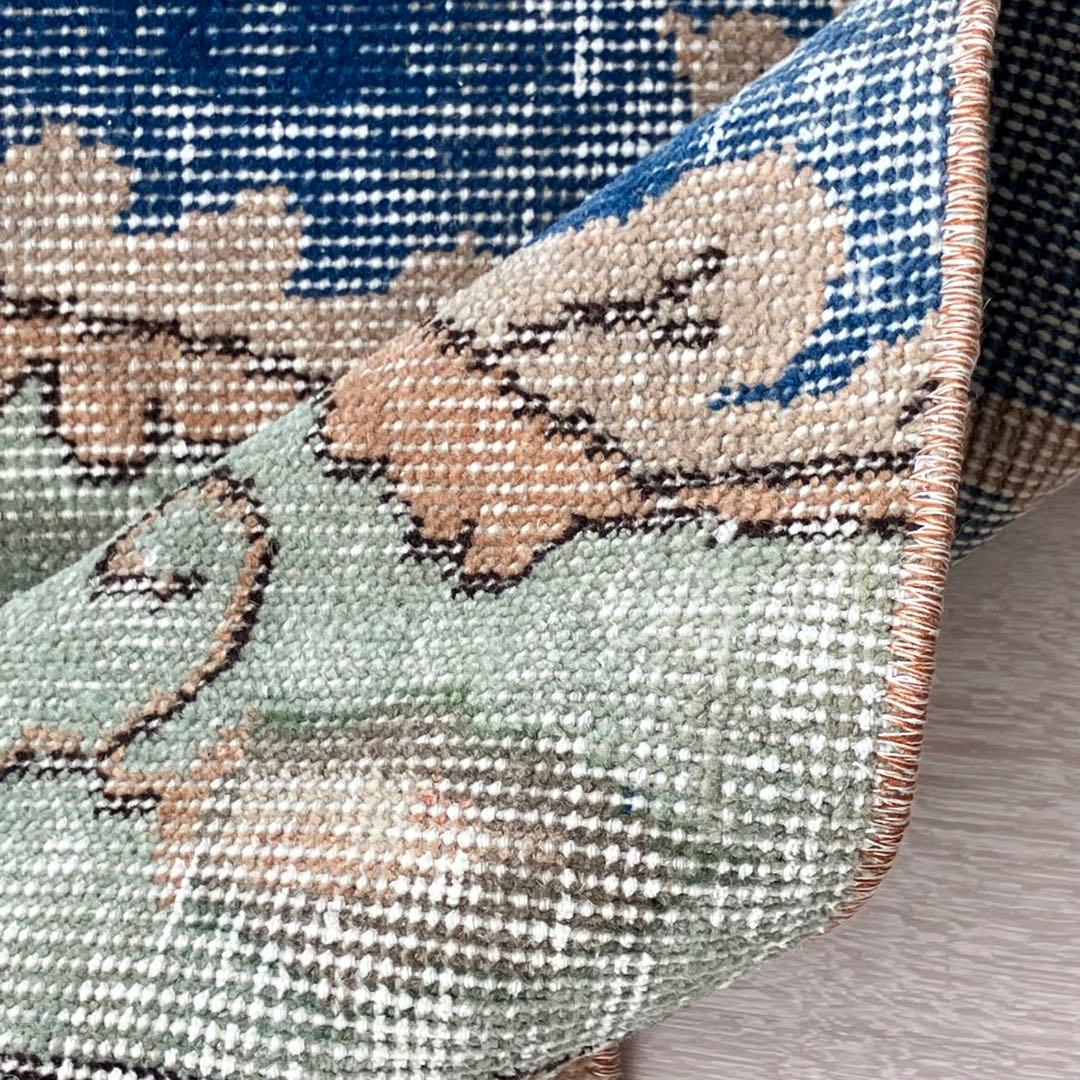 デニムブルー✳︎72×188 ベージュ　ロング　ランナー　トルコヴィンテージラグ