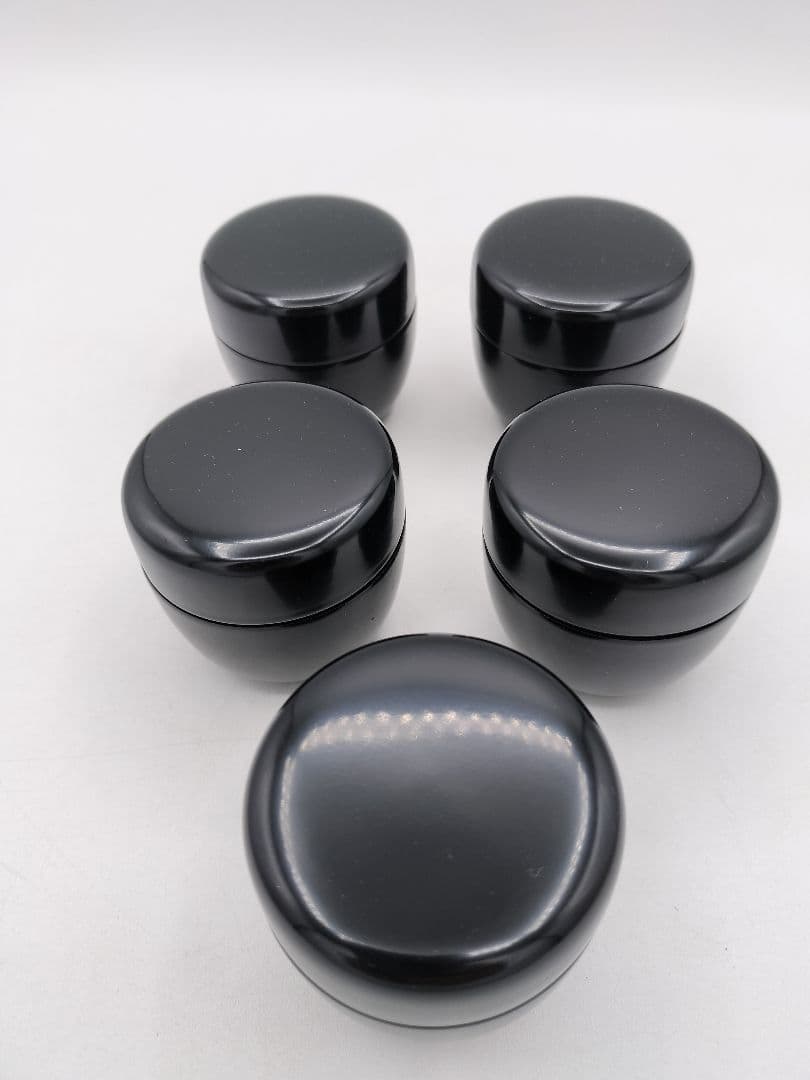 c856茶歌舞伎セット 真塗盆 棗５ケ 袱紗朱 名乗紙　4点セット 古物