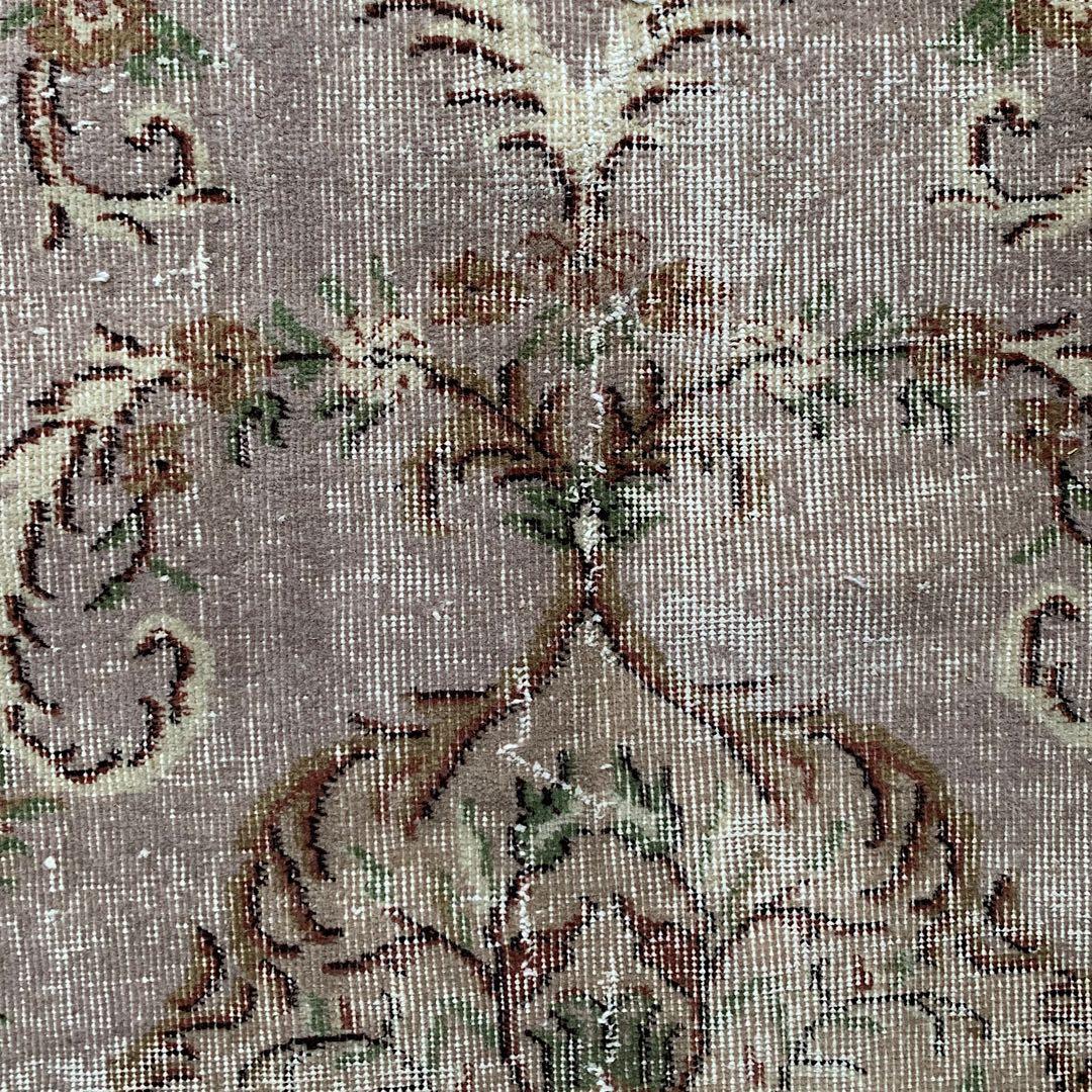 超大判　薔薇　モーヴグレー　241×144 シャビー　トルコ　ヴィンテージラグ