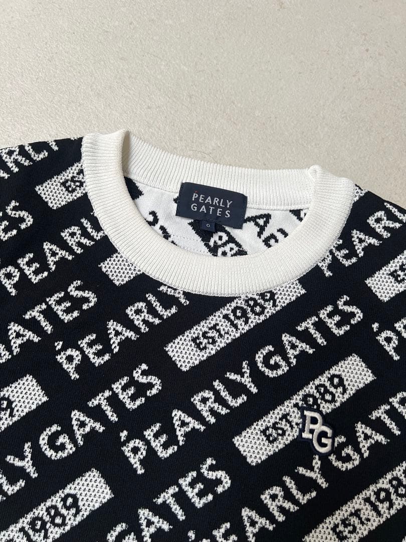 0サイズ PEARLY GATES ロゴニットセーター ブラック ホワイト