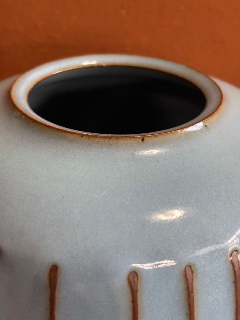 人間国宝重要無形文化財中島宏作青瓷刻線文瓶　未使用　検均