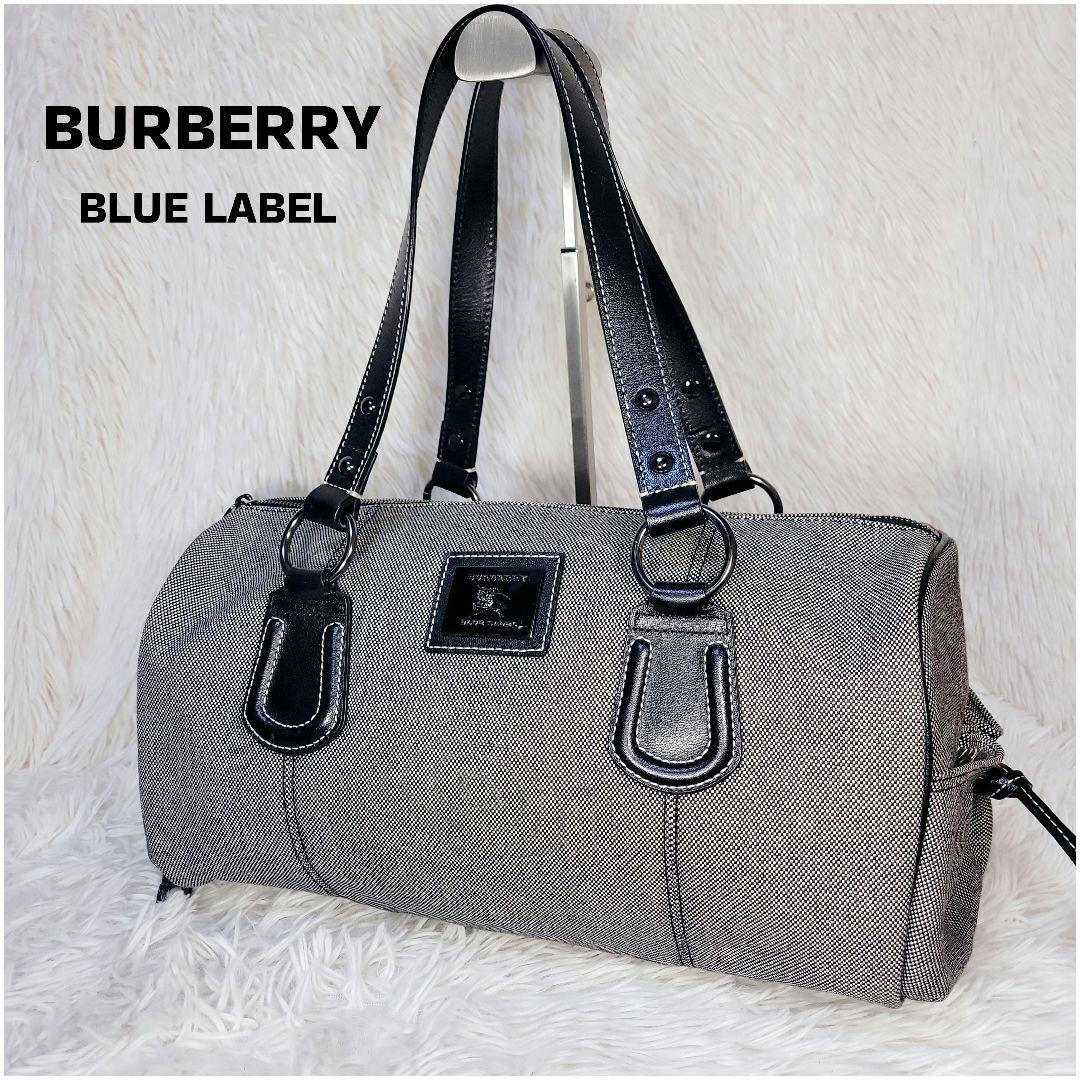 希少✨バーバリー ボストン ハンドバッグ　キャンバス レザー　ロゴプレート