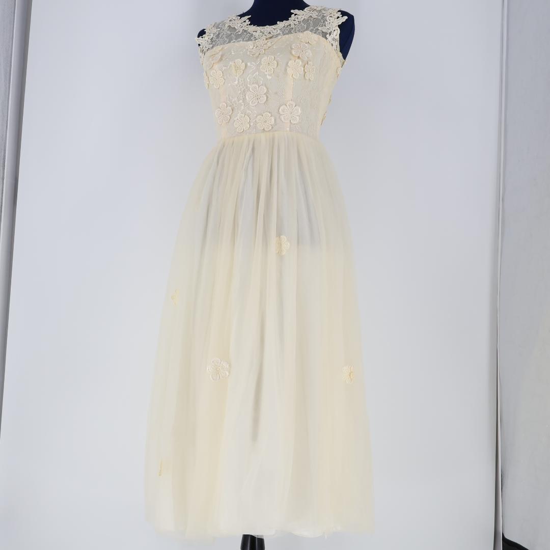 【美品 社交ダンス衣装】アイボリー ワンピースドレス レース フリル