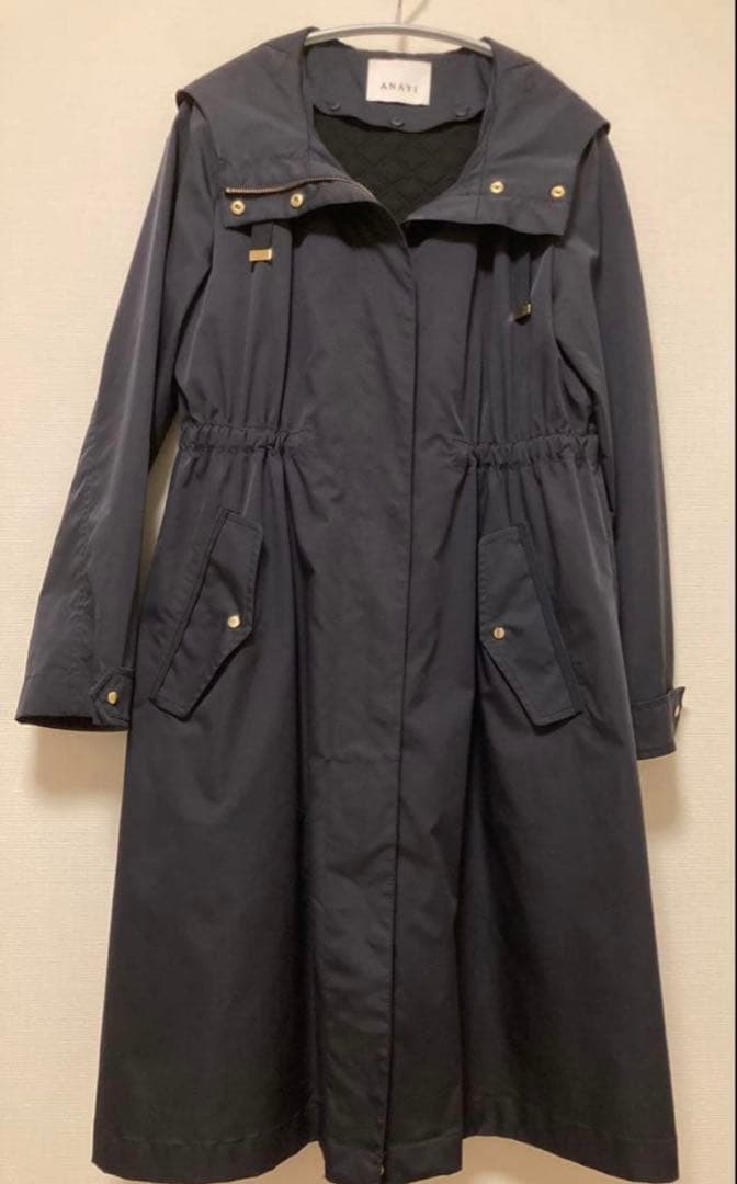 アナイANAYI ブライトツイルライナー付モッズコート　紺ネイビー